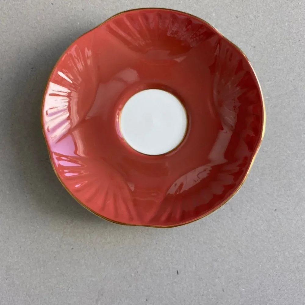 1960 Vintage Crown Staffordshire Orange White China Teacup and Saucer Set